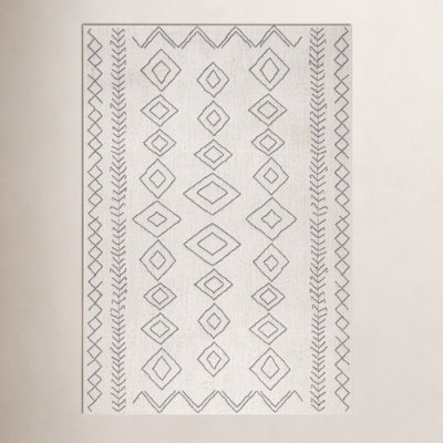  Ivory Dark Grey Outdoor Moroccan Rug