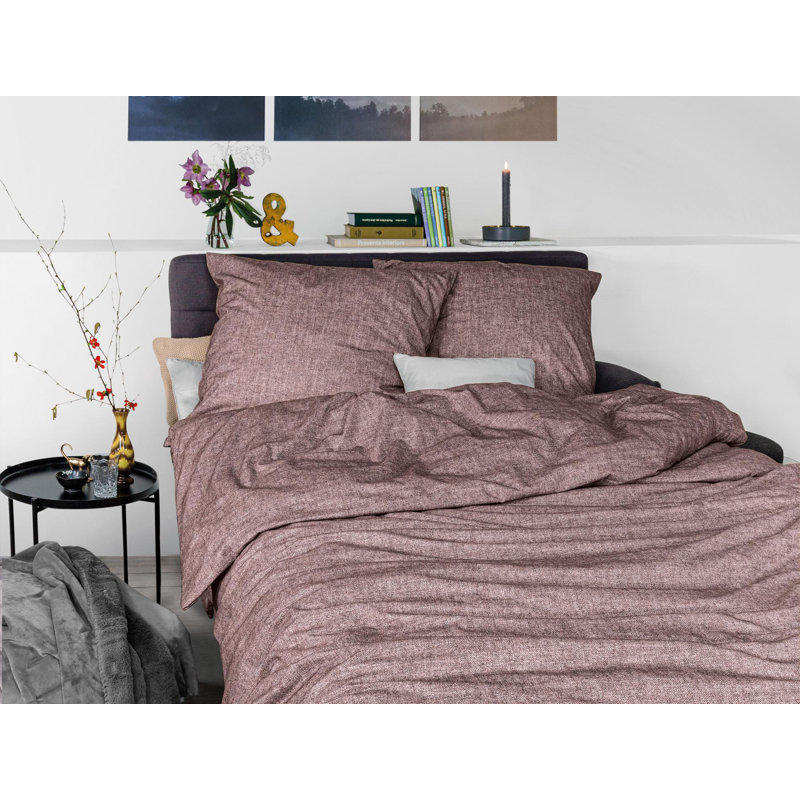 Fleece cotton bed linen set Mink 8835, Mauve, 200 x 200cm - 2 Pillowcases (80 x 80cm)