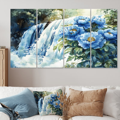 Pivoines par la cascade II - par Wall Art - ensemble d'art mural traditionnel