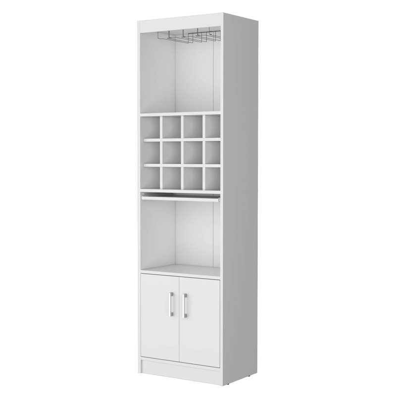 White Bar Cabinet With Practical Interior - 71.1 Inches High, 20 Wide, 15 Shelves, Engineered Wood Wine Storage Facilities And Design 2 Doors,