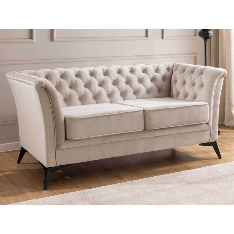 Whitby 2 Seater Velvet Loveseat, Beige, Black