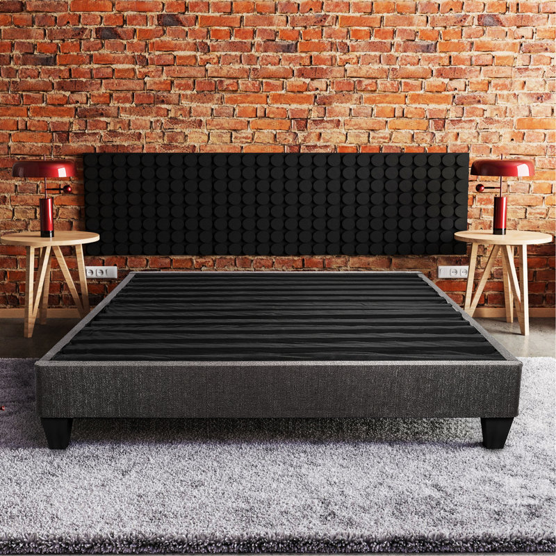 Contemporary Dark Grey Twin Size Upholstered Bed, Simple Assembly, Shipped In Compact Packaging Solution Bed Frame, Mattress Foundation, Legs For Floor Setup