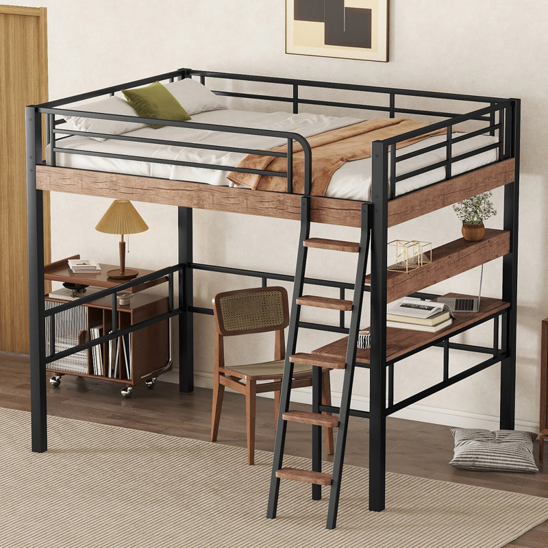 Lit mezzanine en métal avec bureau intégré