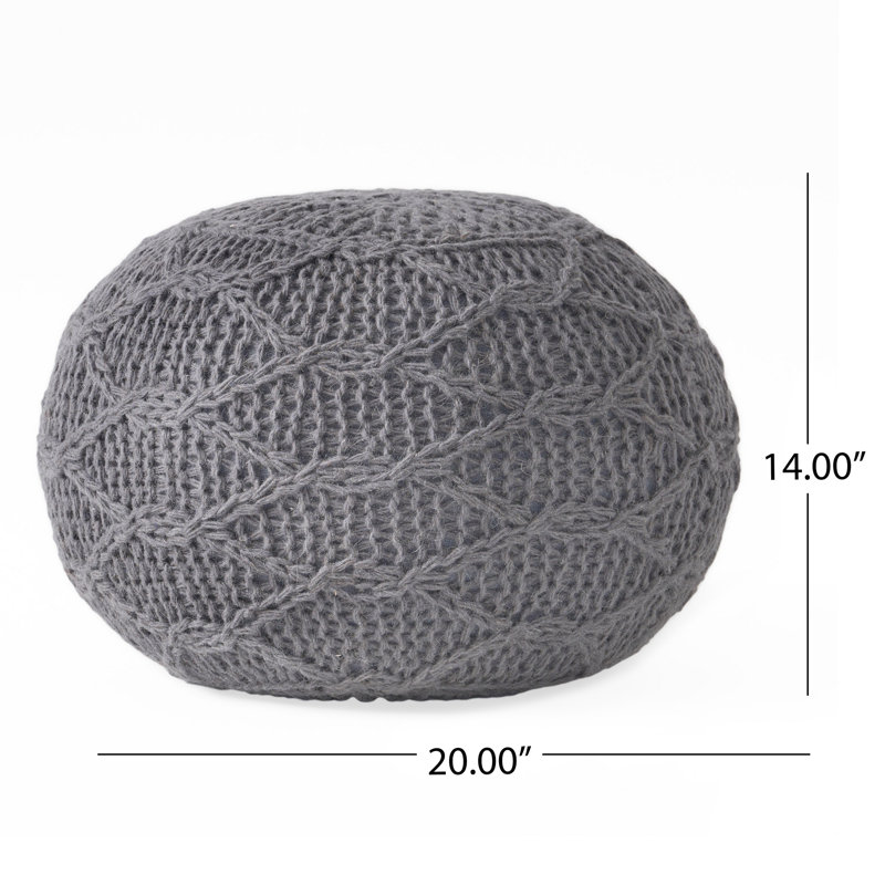 Pouf repose-pieds, forme ronde de 20 po, motif boho tricoté, laine grise