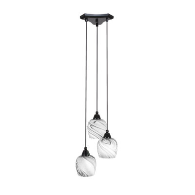 Luminaire suspendu grappe 3 lumières Europa au fini noir mat avec verre tourbillon onyx de 6 po