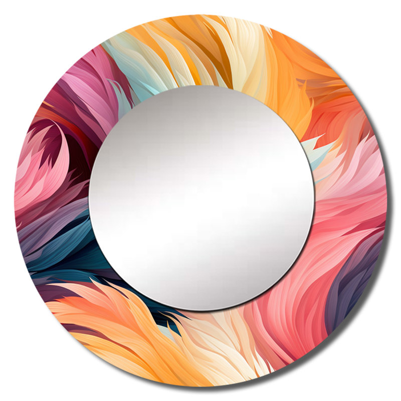 Rose et bleu électrique tourbillonne infusion - miroir mural abstrait, miroir décoratif rond moderne, art imprimé en métal