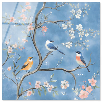 Décoration murale acrylique oiseaux dans les branches II par Art Remedy, prête à être accrochée