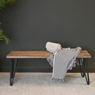 Wood Dining Bench, Rustic Dark Pine Finish