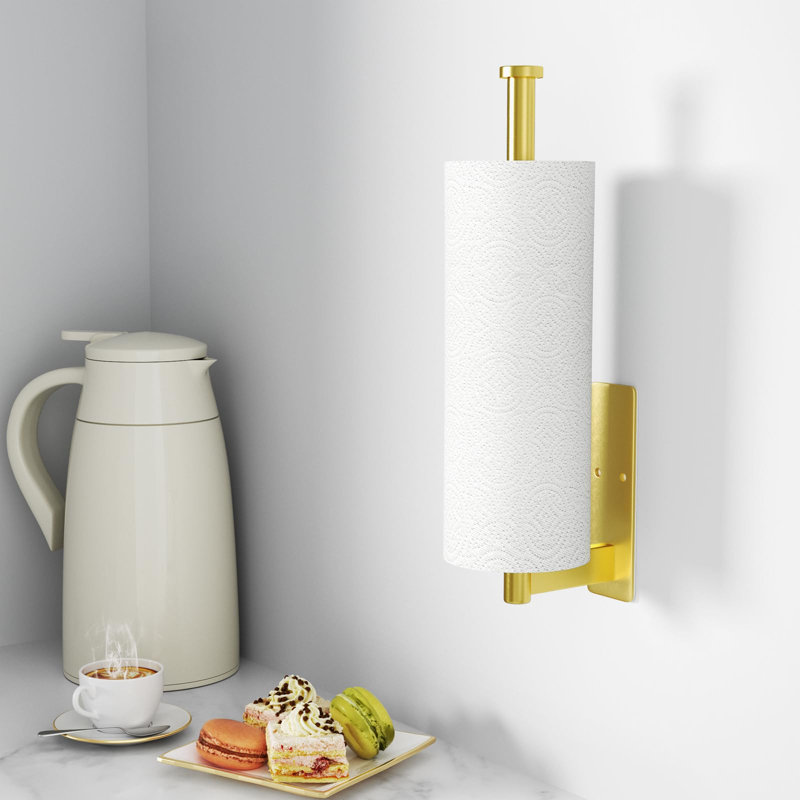 Stainless Steel Paper Towel Holder Under Cabinet, Self-Adhesive or Drilling, Gold