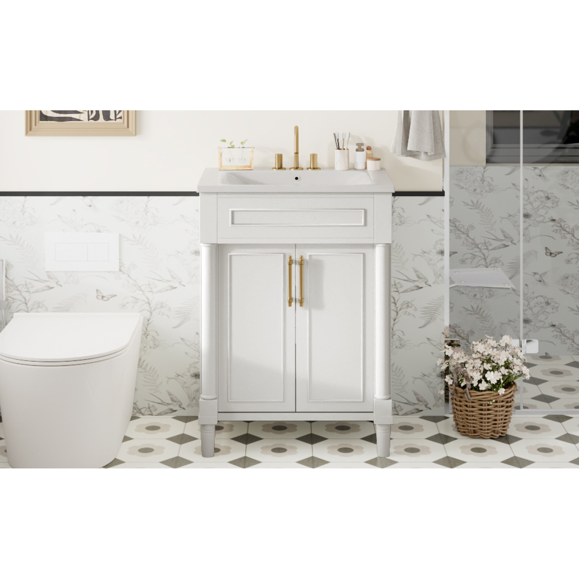 Ebern Designs Stylish Space-saving Bathroom Vanity Solid Wood Modern ...