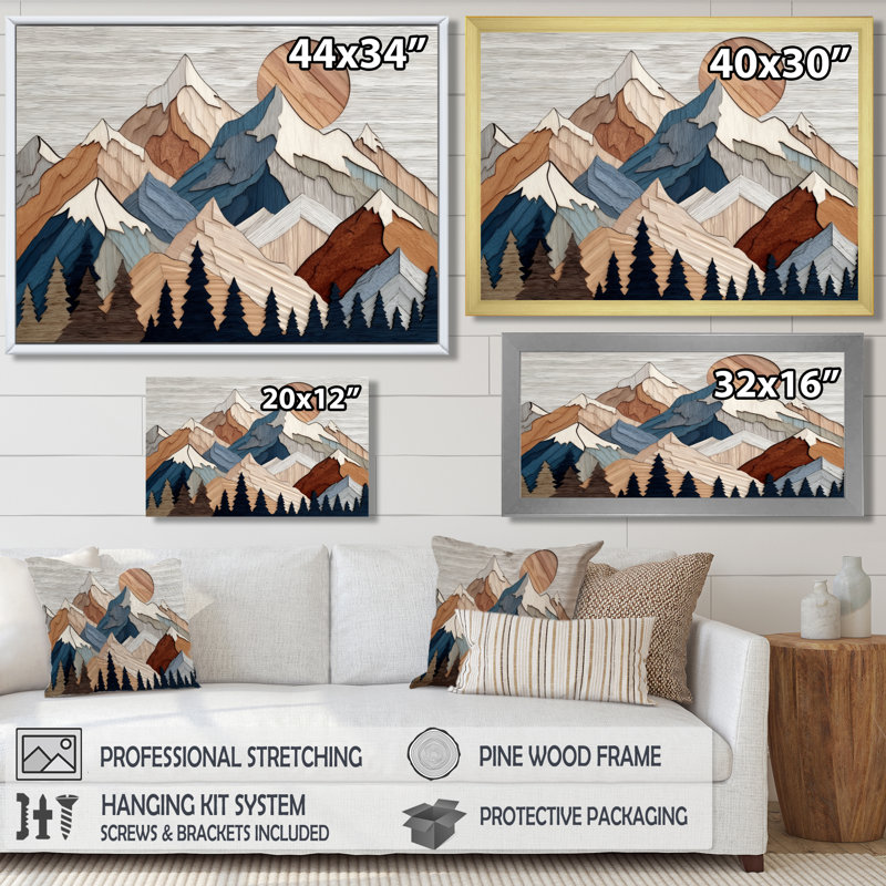 «Blue Bold Mountains Landscape», impression sur toile abstraite bleue, H 40 po x l 30 po, Reproduction avec cadre flottant