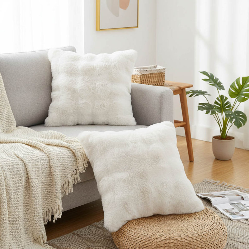Grey Taupe Square Cushion, Cream White