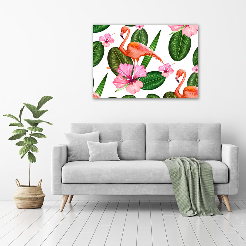 Flamingos And Plants - No Frame Print on Canvas