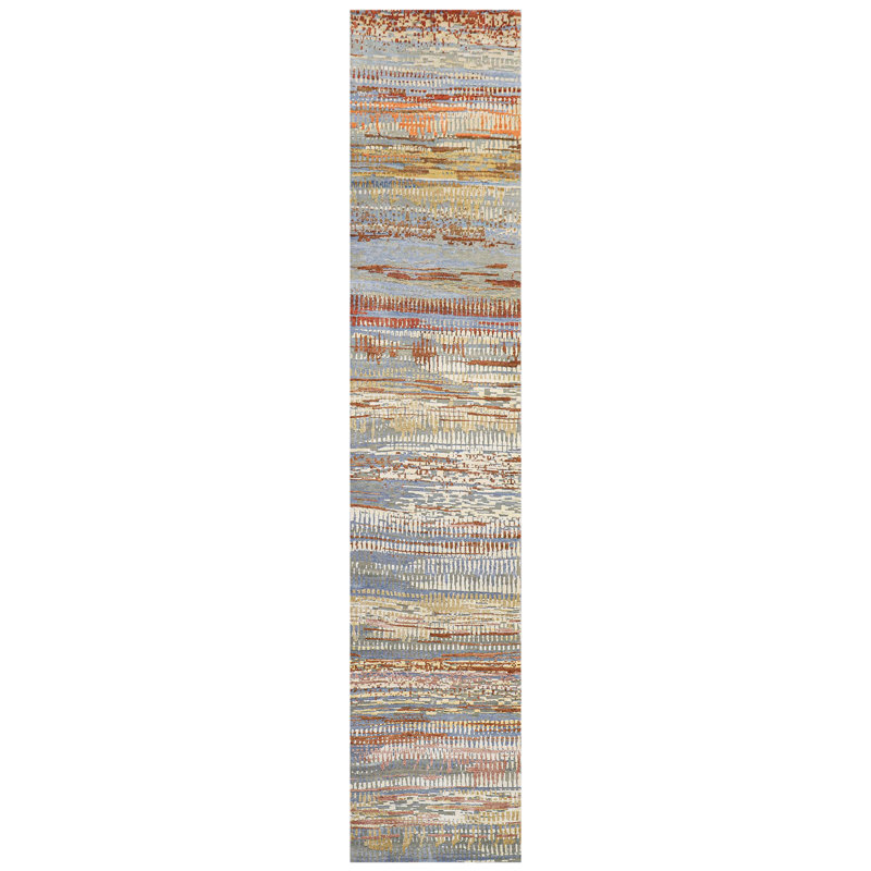 Hand Knotted Abstract Area Rug in Beige/Gold/Gray