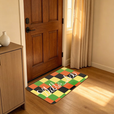 Multi Color Checkerboard Door Welcome Mat, 20 x 32 in, Indoor Outdoor Matching
