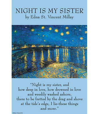 « night is my sœur » par edna st. vincent millay, affiche rétro