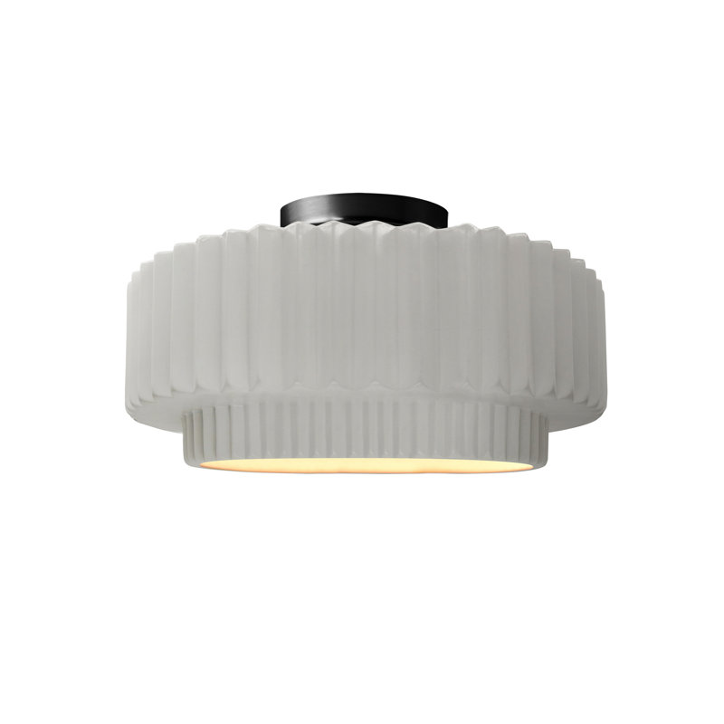 Radiance Ceramic Pleated Semi-Flush Mount, Bisque, Matte Black, 7" H x 12" W x 12" D