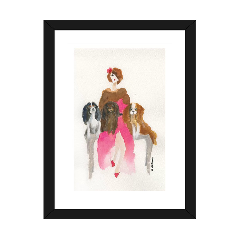«Cavalier Lady in Pink» par Connie Collum, reproduction d'art, H 24 po x l 16 po x P 1 po, Papier encadré noir