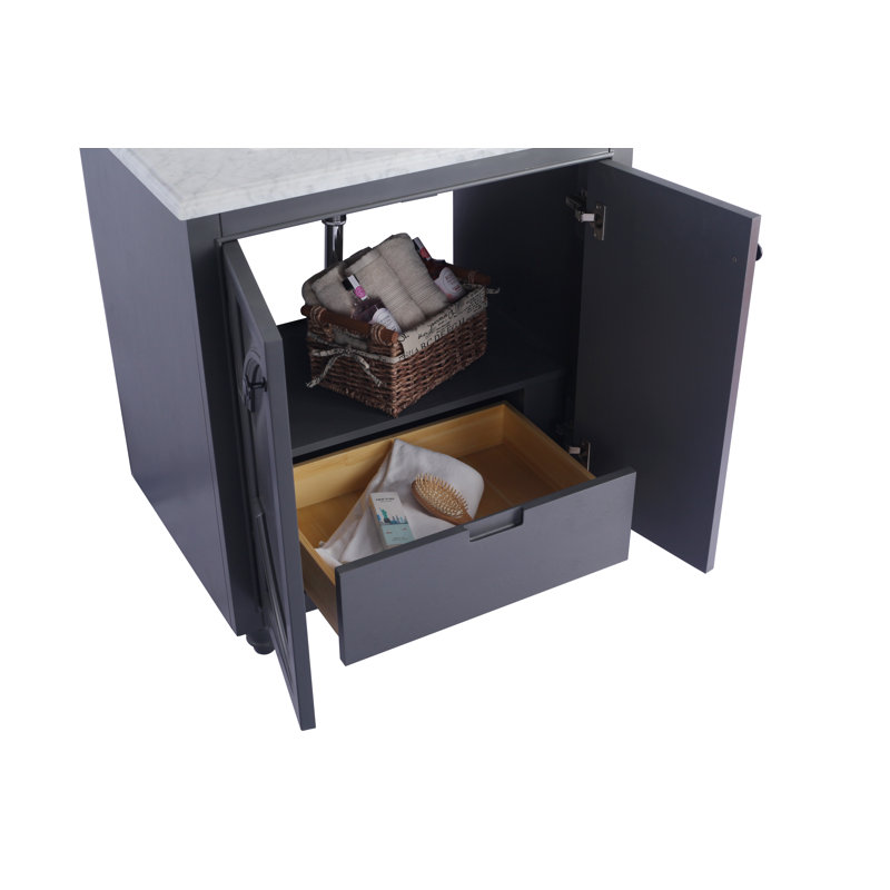 Maple Gray Single Bathroom Vanity with White Carrera Marble Top