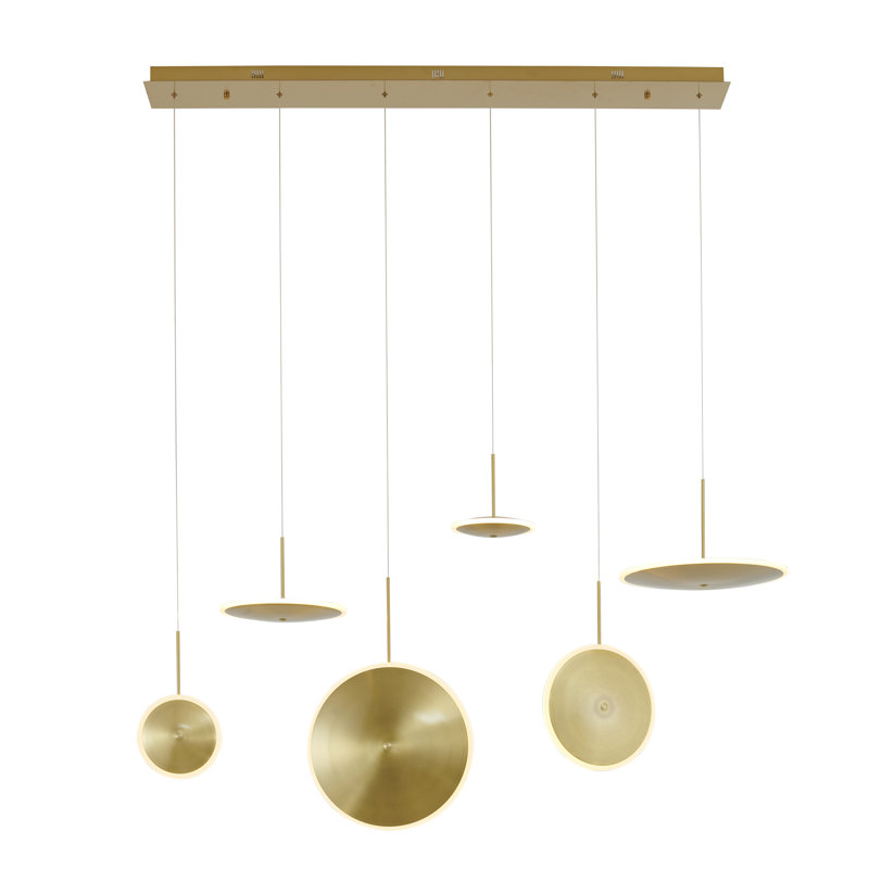 6-Light Gold Dimmable LED Chandelier With Six LED Saucer Lights