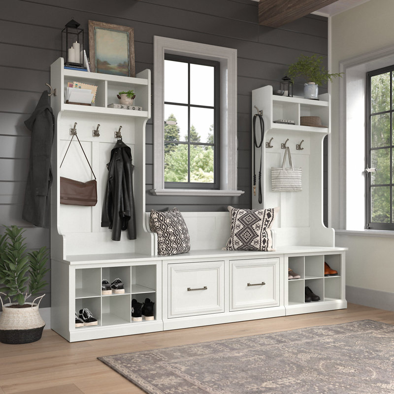 Arulappu Hall Trees with 40W Door Bench, Seat, and New Shoe Benches, White Ash