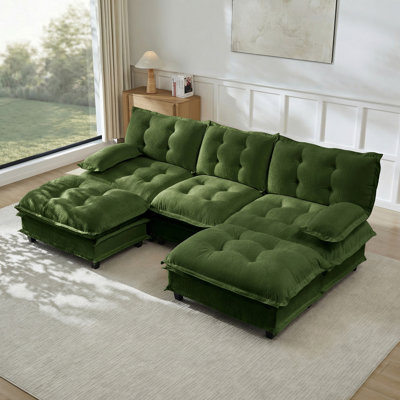 107 Inch U Shaped Modern Sofa With 2 Ottomans, Chenille Deep Seat, Comfy Lattice Cushions For Apartments And Bedrooms
