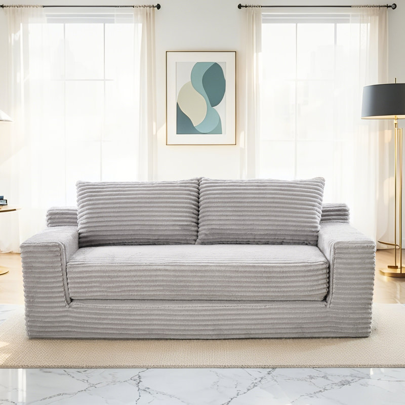 2 gris avec fonction convertible, mousse à mémoire de forme, structure en acier, tissu en velours côtelé, sans assemblage, idéal pour la détente à la maison et les petits espaces