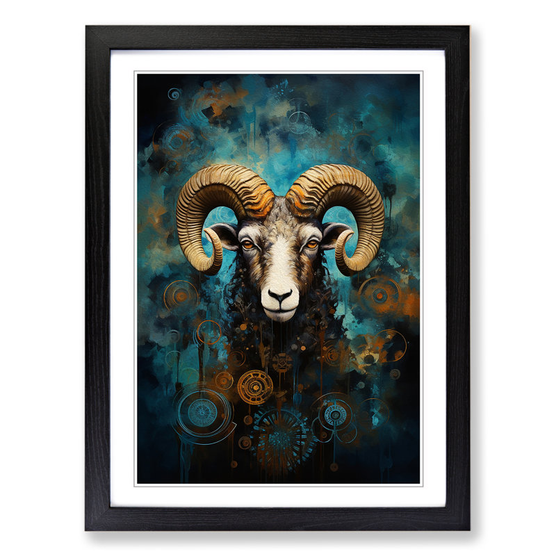 Aries Zodiac Modern Art - Framed Print, 34cm H x 25cm W, Black Framed