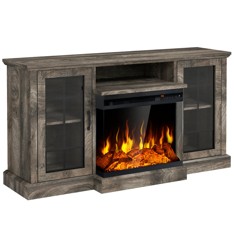 3-Sided Glass Fireplace TV Stand, Gray
