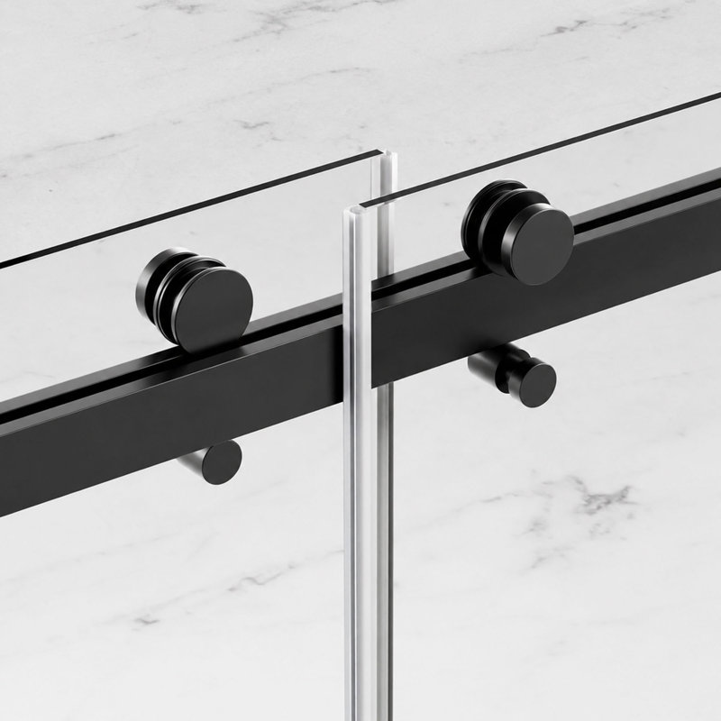Porte de douche coulissante sans cadre Cascada 56-60 po L x 76 po H avec rail supérieur et poignée en acier inoxydable, verre trempé de 6 mm (1/4 po), noir mat