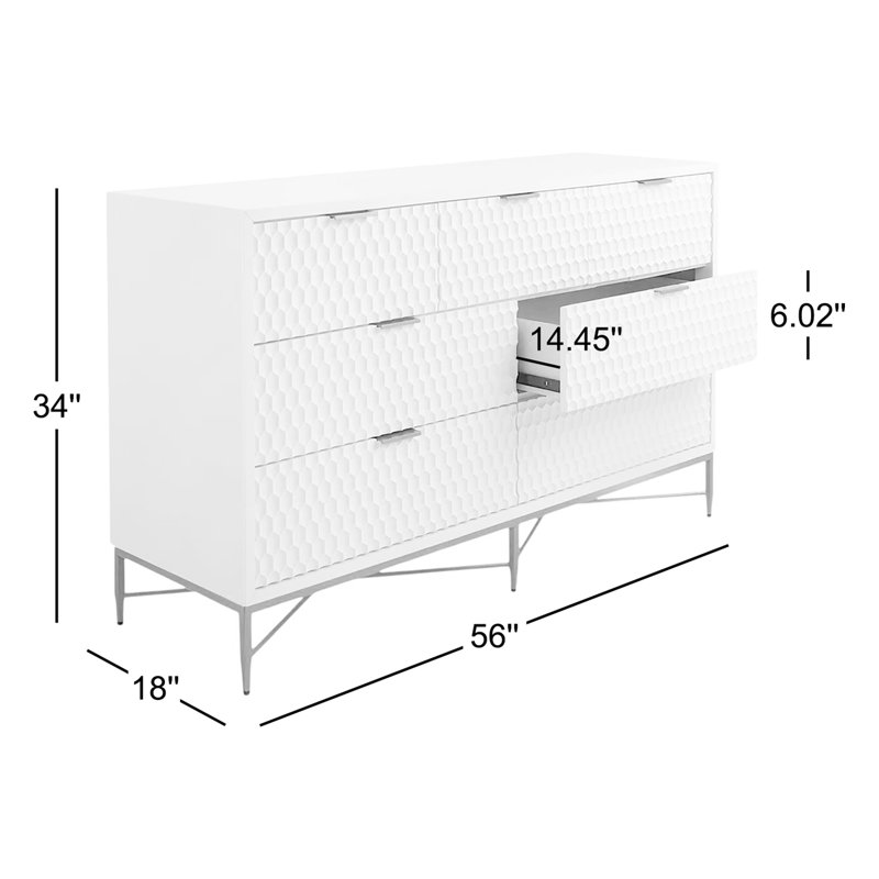Commode double en bois à 7 tiroirs l 56 po Capra, Gris ciment