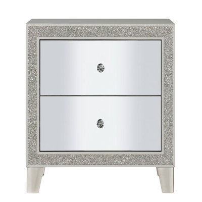 Table de chevet champagne avec tiroirs doublés de feutre - 2 tiroirs en miroir pour la grâce