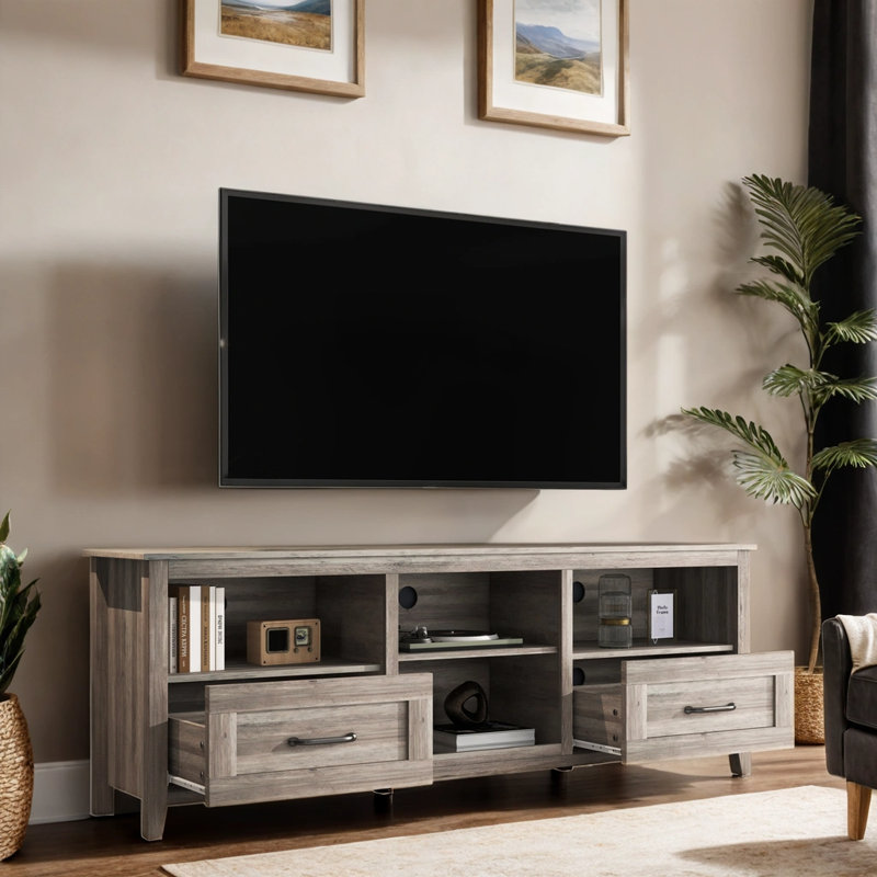 Meuble télé 70,87 po avec tiroirs, Gris