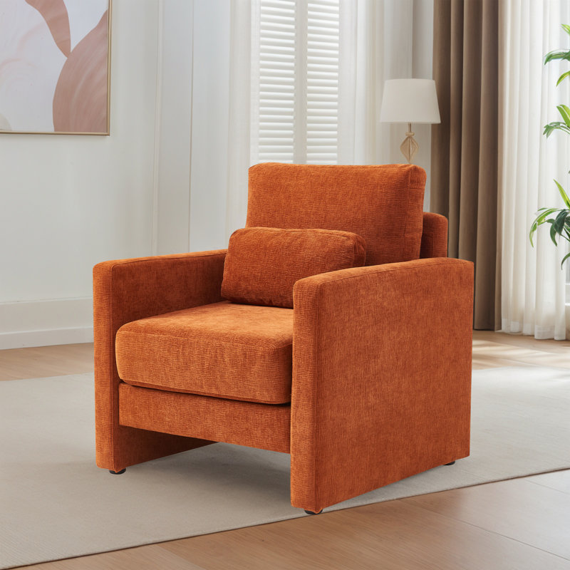Chaise d'appoint moderne, fauteuil rembourré en chenille, Orange