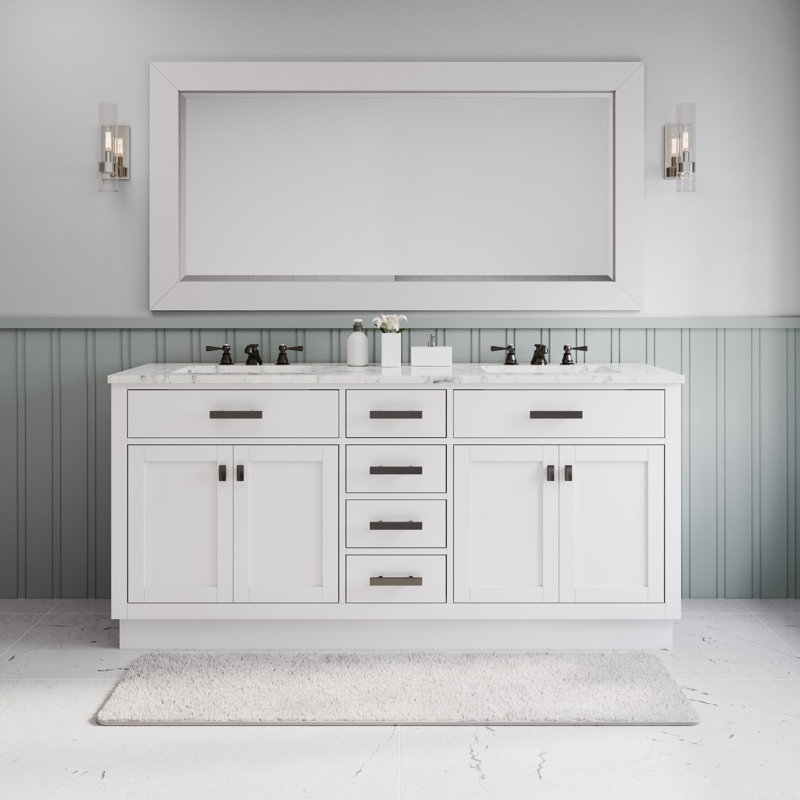 Hartford 72" Carrara White Marble Countertop Bath Vanity in Pure White with Oil Rubbed Bronze Faucet