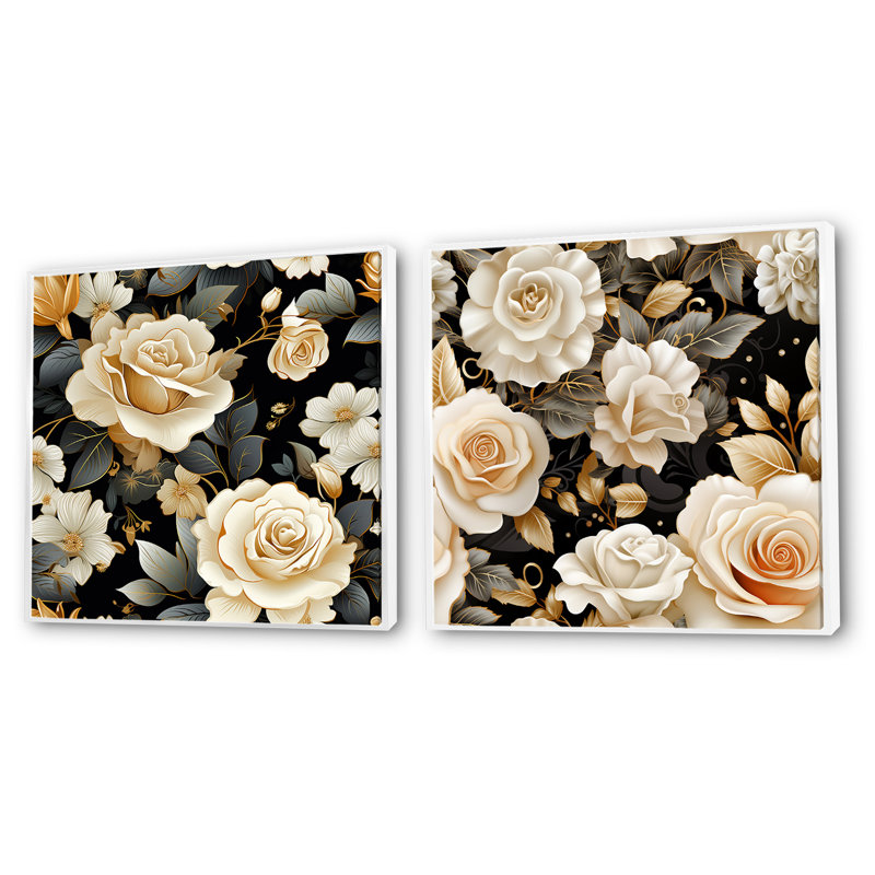 Watford - Ensemble de 2 collages carrés floraux, Cadre flottant blanc, H 36 po x l 73 po