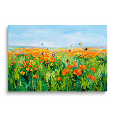 Multicolor Canvas Pastel Wildflower Landscape Painting, Painterly Mountain Wall Art for Living Room Dining Room and Bedroom