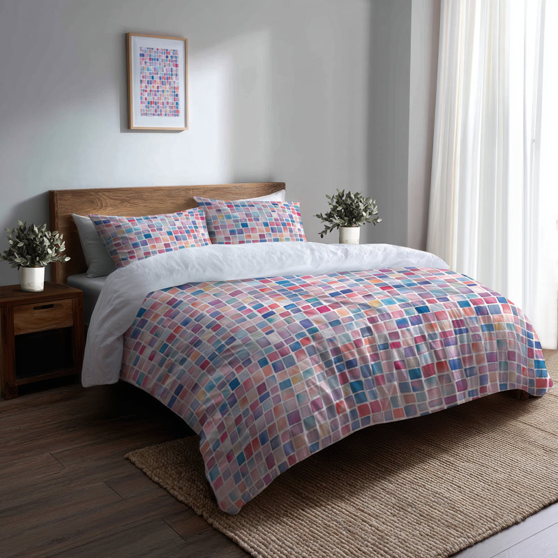 Ensemble de literie géométrique pour enfants 3 pièces - Ensemble de housse de couette Patchwork Tiny Tiles, Grand lit