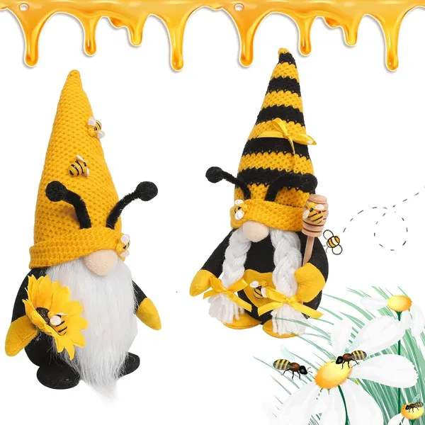 Bumble Bee Gnome Plush - Mr et Mme Honeybee Spring Gnomes Plush Ornaments Tomte Elf World Bee Day Decor, Summer Bee Figurines
