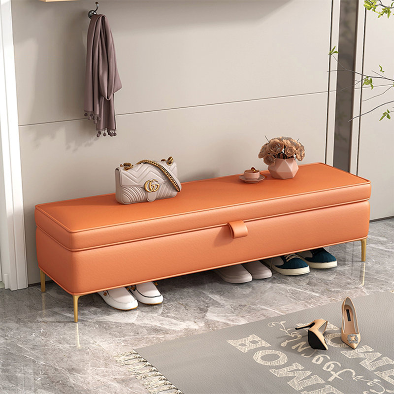 Banc rembourré orange, H 17,72 po x l 62,99 po x P 15,75 po