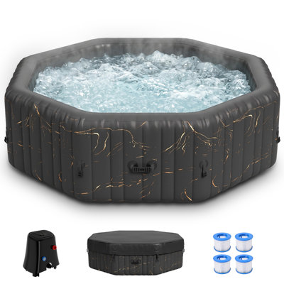 Spa gonflable octogonal pour 4 à 6 personnes, 195 x 195 x 64 cm, portatif, en PVC, avec jets à bulles, idéal pour se détendre dans le jardin ou sur la terrasse.