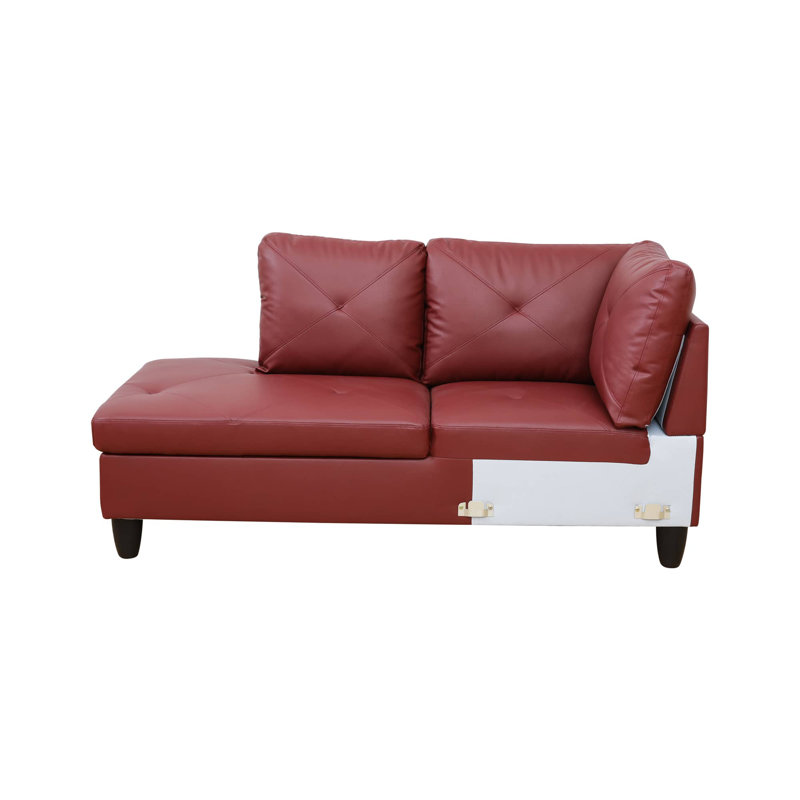 Ensemble de canapé modulaire en cuir 3 pièces avec méridienne et repose-pieds avec rangement Monaco, Similicuir rouge