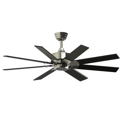 Levon 52 inch Indoor/Outdoor Smart Ceiling Fan - Brushed Nickel with Black Blades