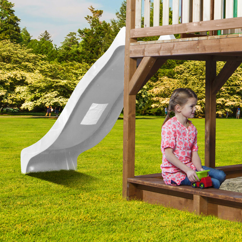 AXI 613cm W x 277cm D Outdoor Hemlock Wood Playhouse, Brown/Green/White