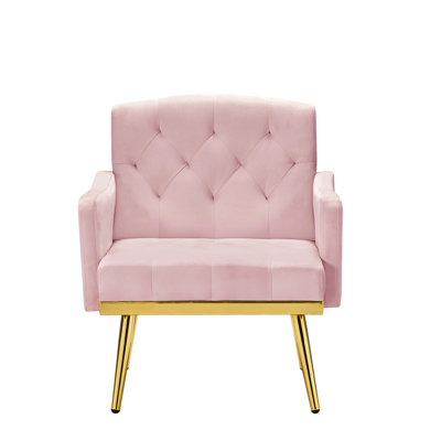 Pink Velvet Armchair With Metal Legs - Create A Serene Ambiance Foam Padding For Comfortable Seat
