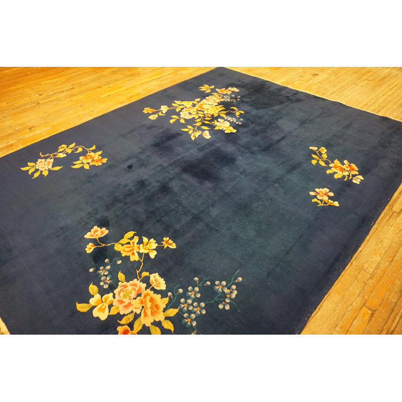 1930s Chinese - Art Deco Wool Room Size Knotted Antique Rectangle Rug