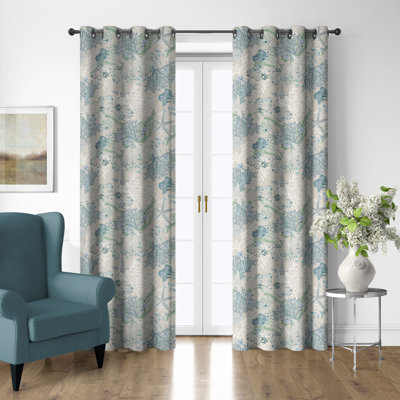 Under The Sea  Ocean Cotton Grommet Top Drapery Panel Set of 2