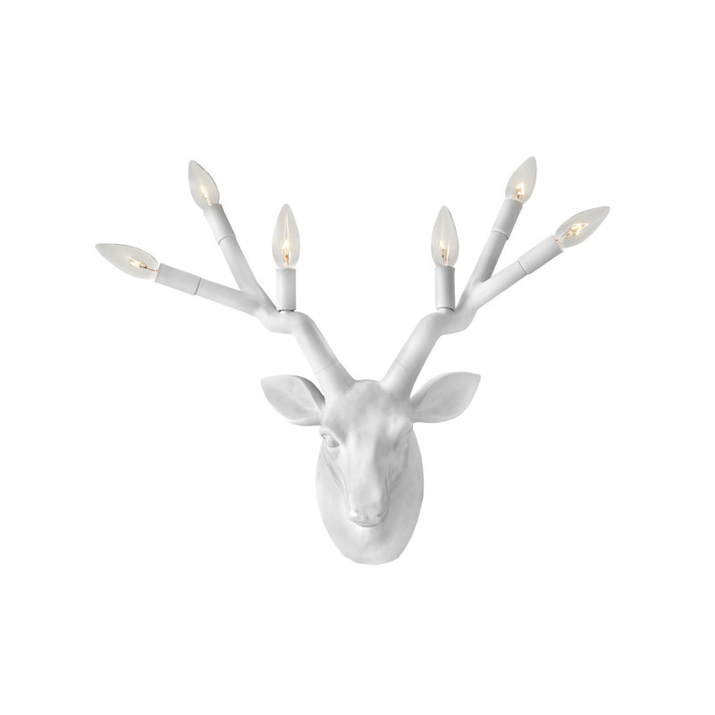 Chalk White 6-Light Dimmable Deer Sconce with Removable Cord
