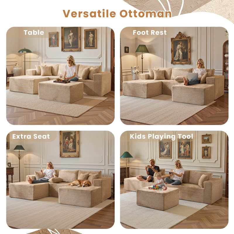 108'' Cloud Upholstered Sectional Couch With Chaise L-Shape Modern Modular Sofa With Ottoman For Living Room Bedroom No Assembly Required