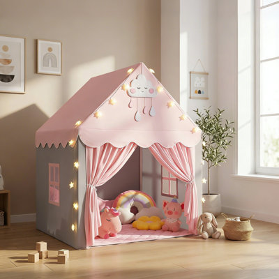 Wilwolfer Kid Tent with Mat and Star Lights, Kids Play Tents for Toddlers Kids Tents Indoor & Outdoor Playhouse - Princess Tent for Toy House Birthday Gift with Star Light & Mat(Pink & Grey)